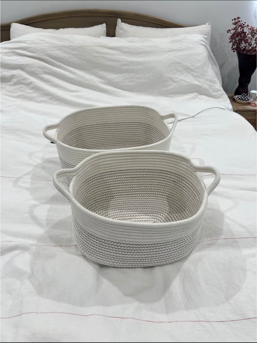 Neutral Cotton Rope Storage Baskets with Handles - Set of 2